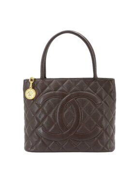 Chanel Reissue Tote Bag Caviar Leather Dark Brown Gold Vintage Medallion